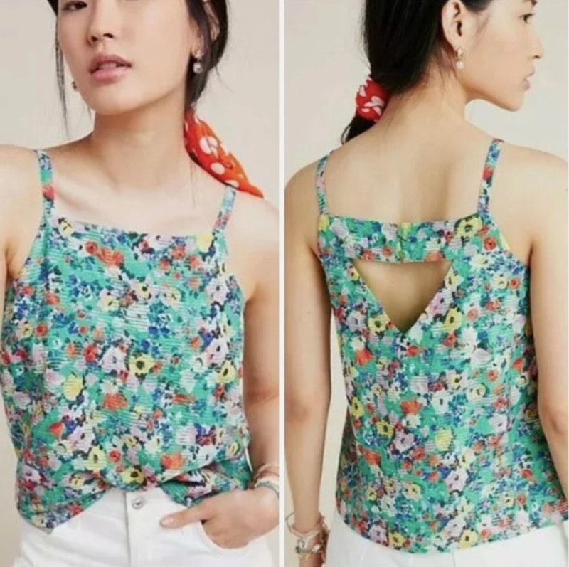 Maeve Anthropologie Nwt Green Multicolor Quinn Floral Cami Tank Top Size 10